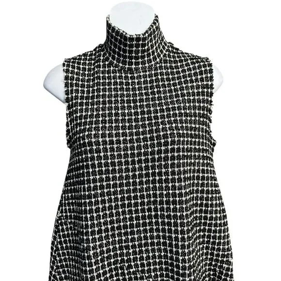 Zara Tweed Midi Dress Sizs Small Sleeveless Turtleneck Raw Hem Classic Old Money - Picture 4 of 11